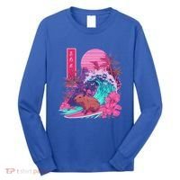 Japanese Capybara Surfing Wave Great Wave Japan Long Sleeve Shirt thumb 0
