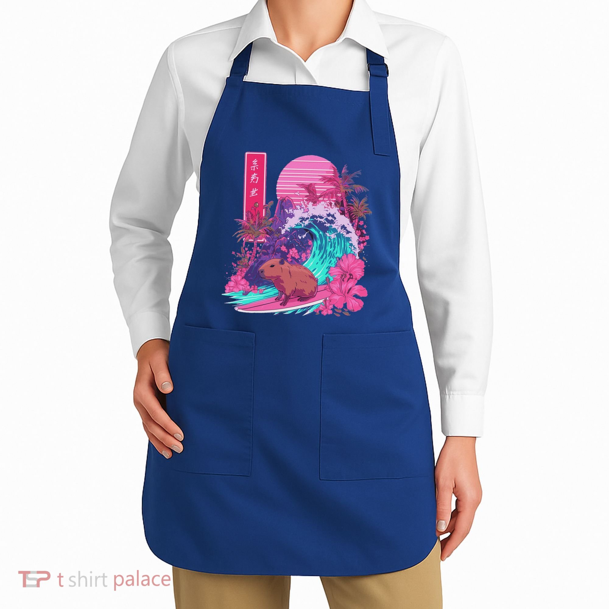 Japanese Capybara Surfing Wave Great Wave Japan Apron