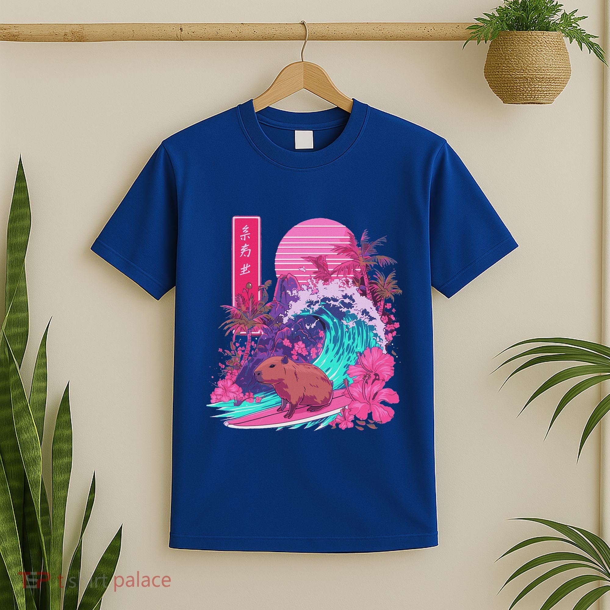 Japanese Capybara Surfing Wave Great Wave Japan T-Shirt