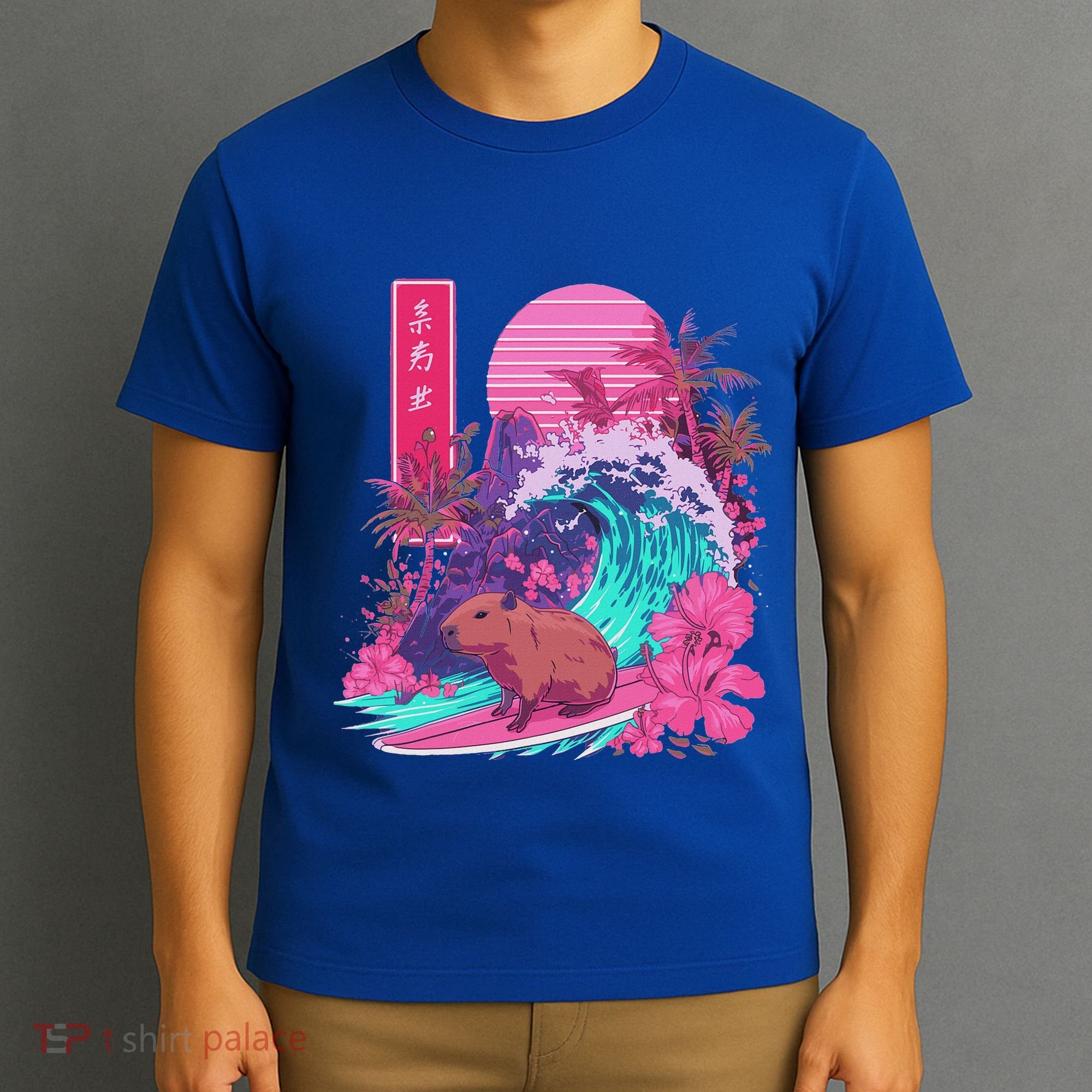 Japanese Capybara Surfing Wave Great Wave Japan T-Shirt