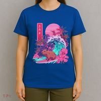 Japanese Capybara Surfing Wave Great Wave Japan T-Shirt thumb 4