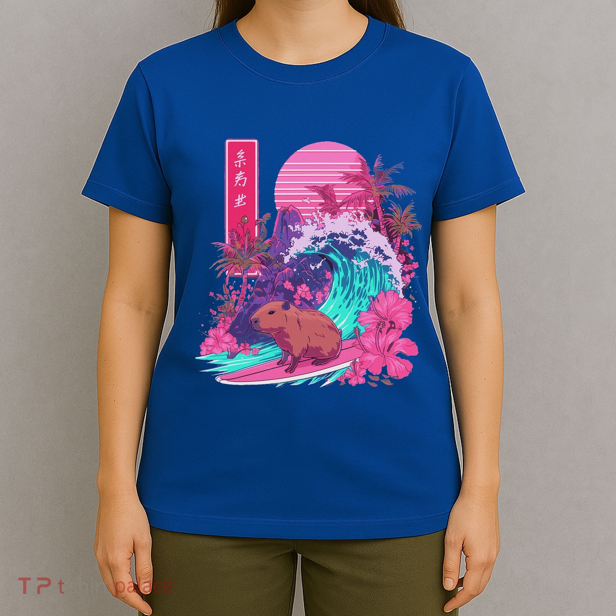 Japanese Capybara Surfing Wave Great Wave Japan T-Shirt