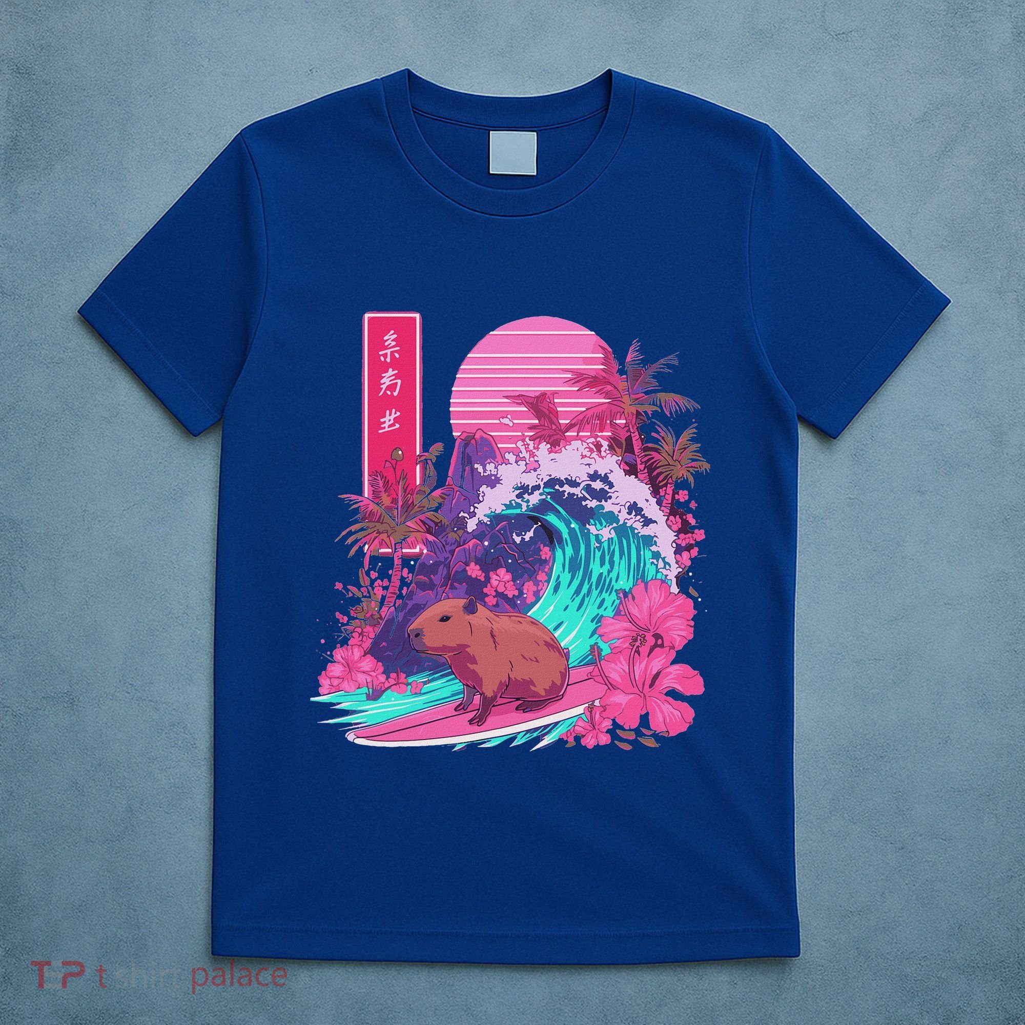 Japanese Capybara Surfing Wave Great Wave Japan T-Shirt