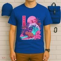 Japanese Capybara Surfing Wave Great Wave Japan T-Shirt thumb 6
