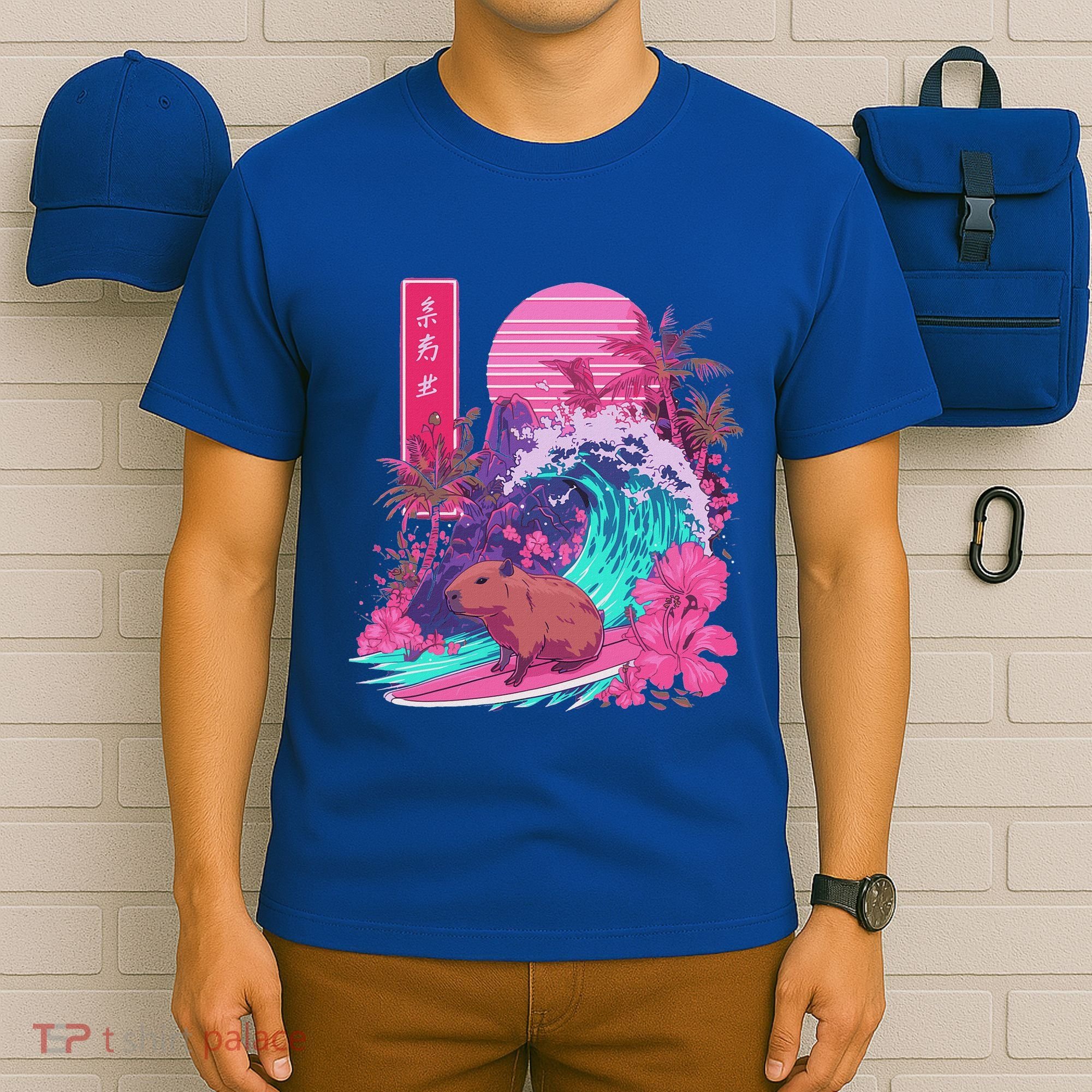 Japanese Capybara Surfing Wave Great Wave Japan T-Shirt