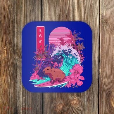 Japanese Capybara Surfing Wave Great Wave Japan Coaster