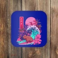 Japanese Capybara Surfing Wave Great Wave Japan Coaster thumb 0