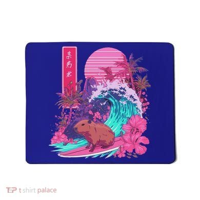 Japanese Capybara Surfing Wave Great Wave Japan Mousepad