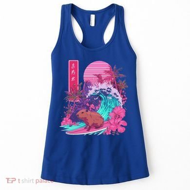 Japanese Capybara Surfing Wave Great Wave Japan Women's Tank Top