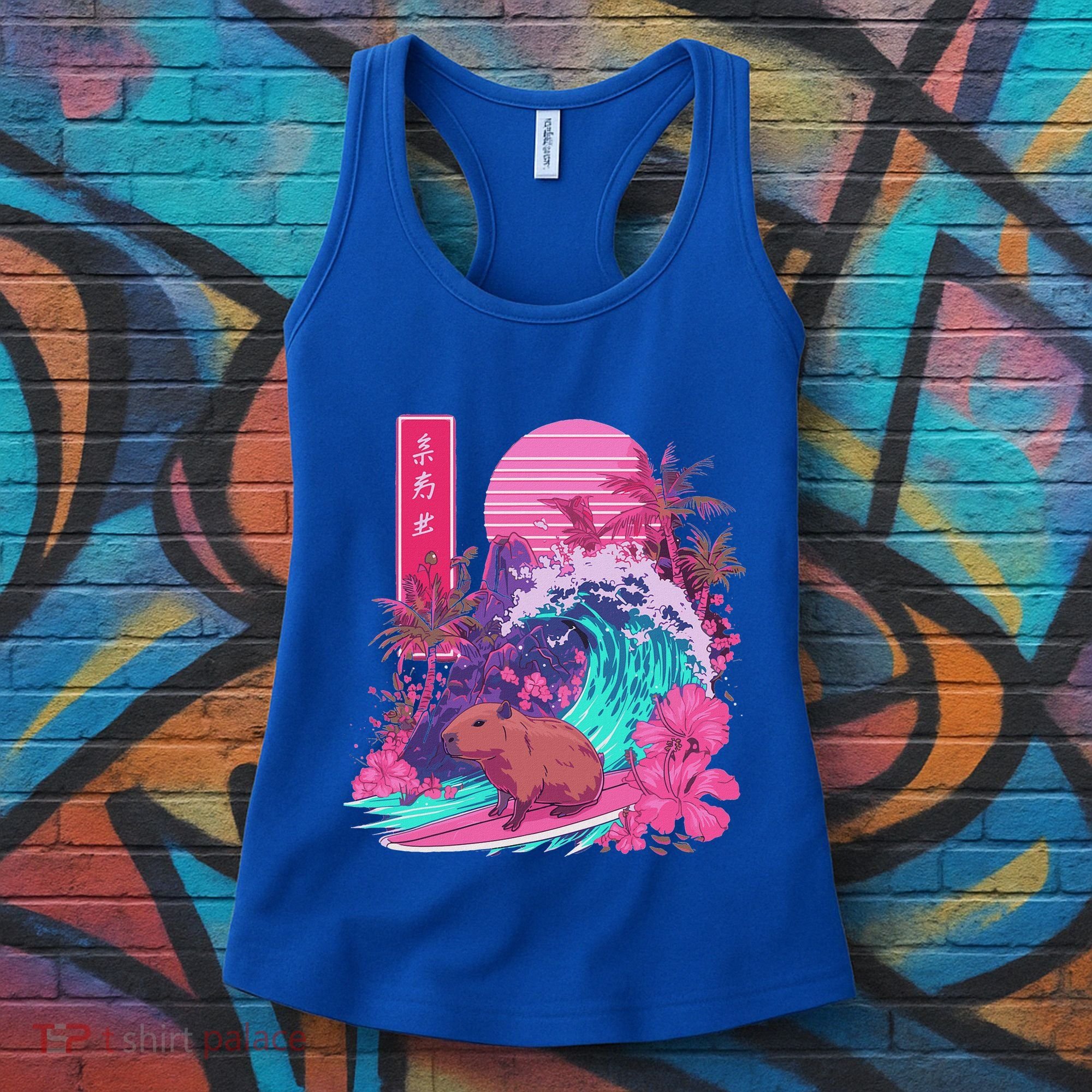 Japanese Capybara Surfing Wave Great Wave Japan Women's Tank Top