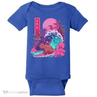 Japanese Capybara Surfing Wave Great Wave Japan Baby Bodysuit