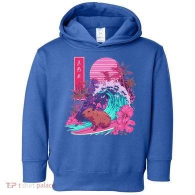 Japanese Capybara Surfing Wave Great Wave Japan Toddler Hoodie