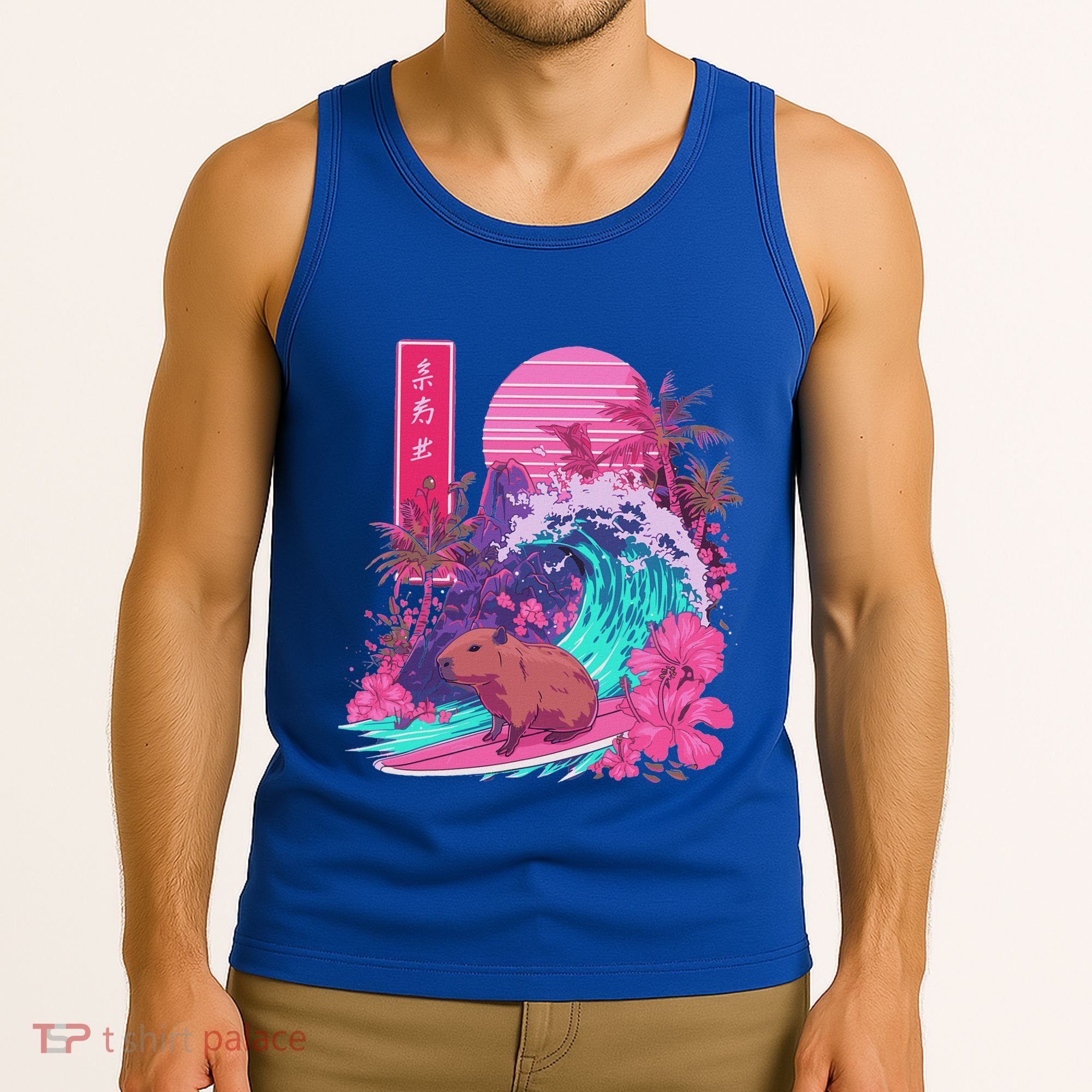 Japanese Capybara Surfing Wave Great Wave Japan Tank Top