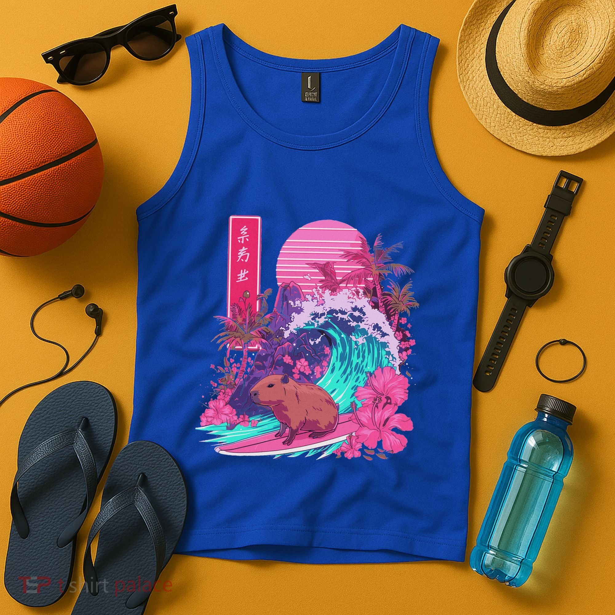 Japanese Capybara Surfing Wave Great Wave Japan Tank Top