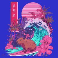 Japanese Capybara Surfing Wave Great Wave Japan Tank Top thumb 6