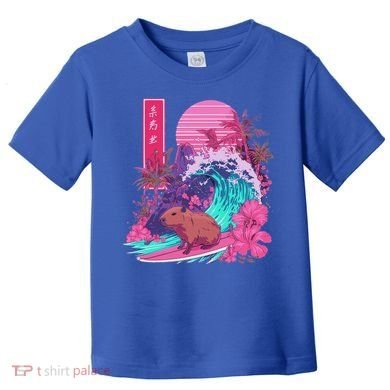 Japanese Capybara Surfing Wave Great Wave Japan Toddler T-Shirt
