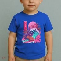Japanese Capybara Surfing Wave Great Wave Japan Toddler T-Shirt thumb 2