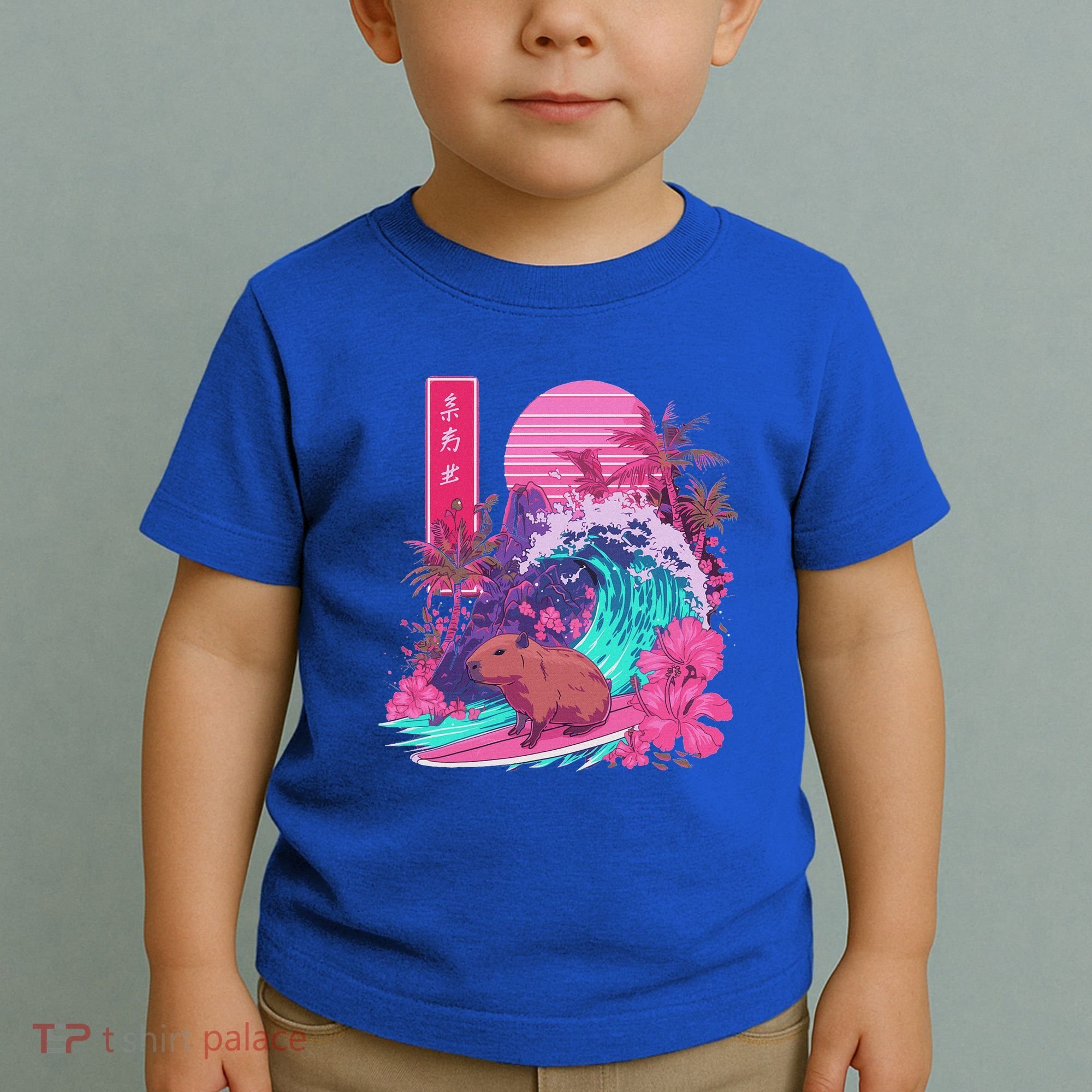 Japanese Capybara Surfing Wave Great Wave Japan Toddler T-Shirt