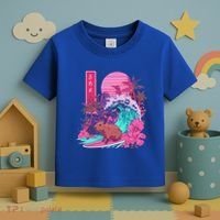 Japanese Capybara Surfing Wave Great Wave Japan Toddler T-Shirt thumb 3