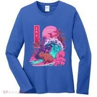 Japanese Capybara Surfing Wave Great Wave Japan Women's Long Sleeve Shirt thumb 0