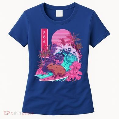Japanese Capybara Surfing Wave Great Wave Japan Women's T-Shirt
