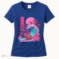 Japanese Capybara Surfing Wave Great Wave Japan Women's T-Shirt thumb 0