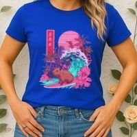 Japanese Capybara Surfing Wave Great Wave Japan Women's T-Shirt thumb 2