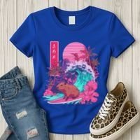 Japanese Capybara Surfing Wave Great Wave Japan Women's T-Shirt thumb 3