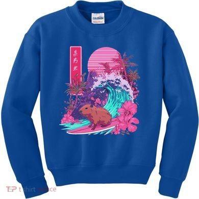 Japanese Capybara Surfing Wave Great Wave Japan Kids Sweatshirt