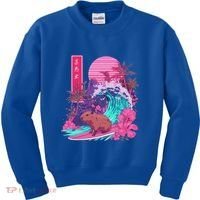 Japanese Capybara Surfing Wave Great Wave Japan Kids Sweatshirt thumb 0