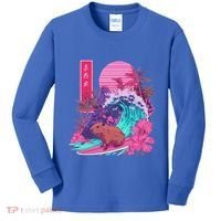Japanese Capybara Surfing Wave Great Wave Japan Kids Long Sleeve Shirt thumb 0