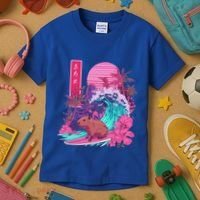 Japanese Capybara Surfing Wave Great Wave Japan Kids T-Shirt thumb 3