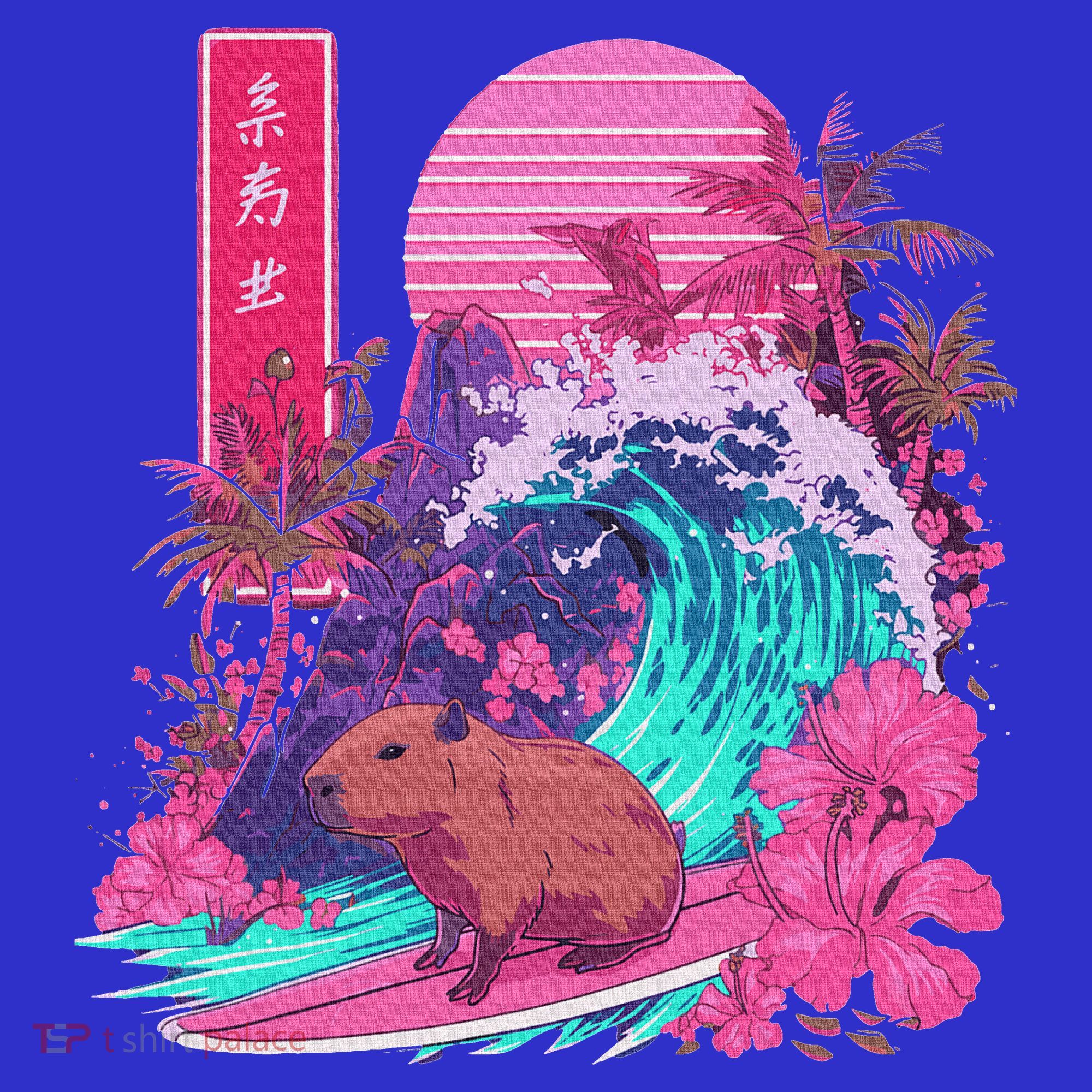 Japanese Capybara Surfing Wave Great Wave Japan Tote Bag
