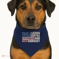 Jesus Coffee Sawdust Christian Carpenter Woodworking USA USA-Made Doggie Bandana thumb 1