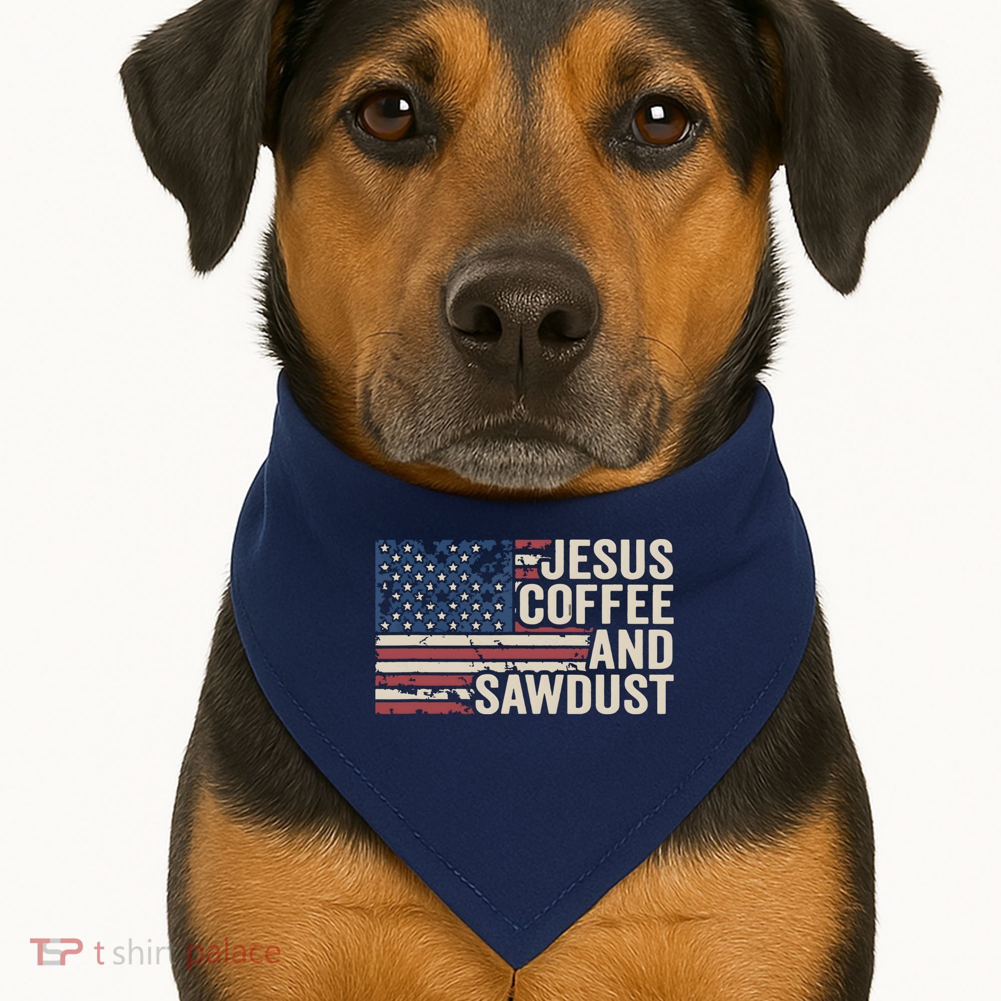 Jesus Coffee Sawdust Christian Carpenter Woodworking USA USA-Made Doggie Bandana