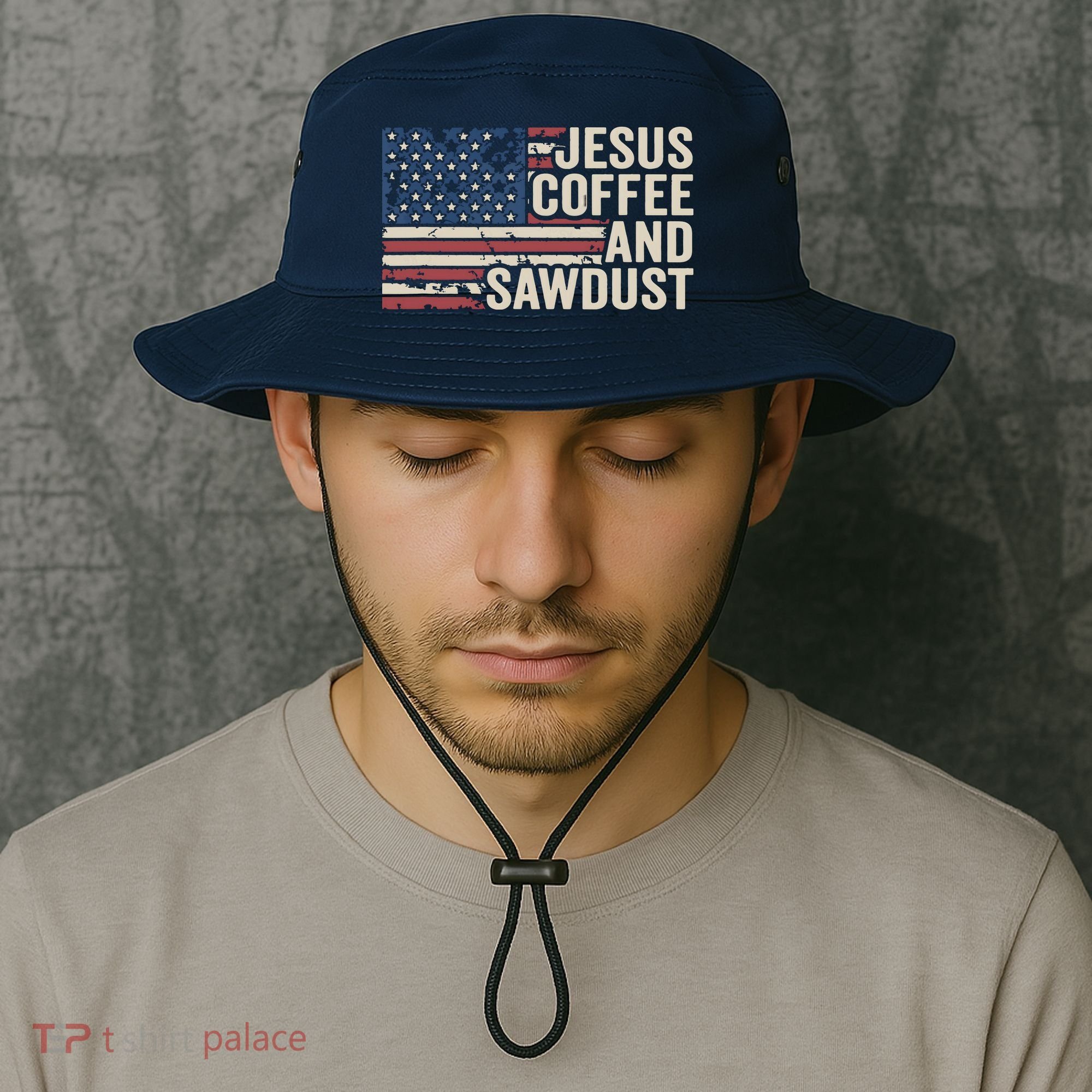 Jesus Coffee Sawdust Christian Carpenter Woodworking USA Bucket Hat