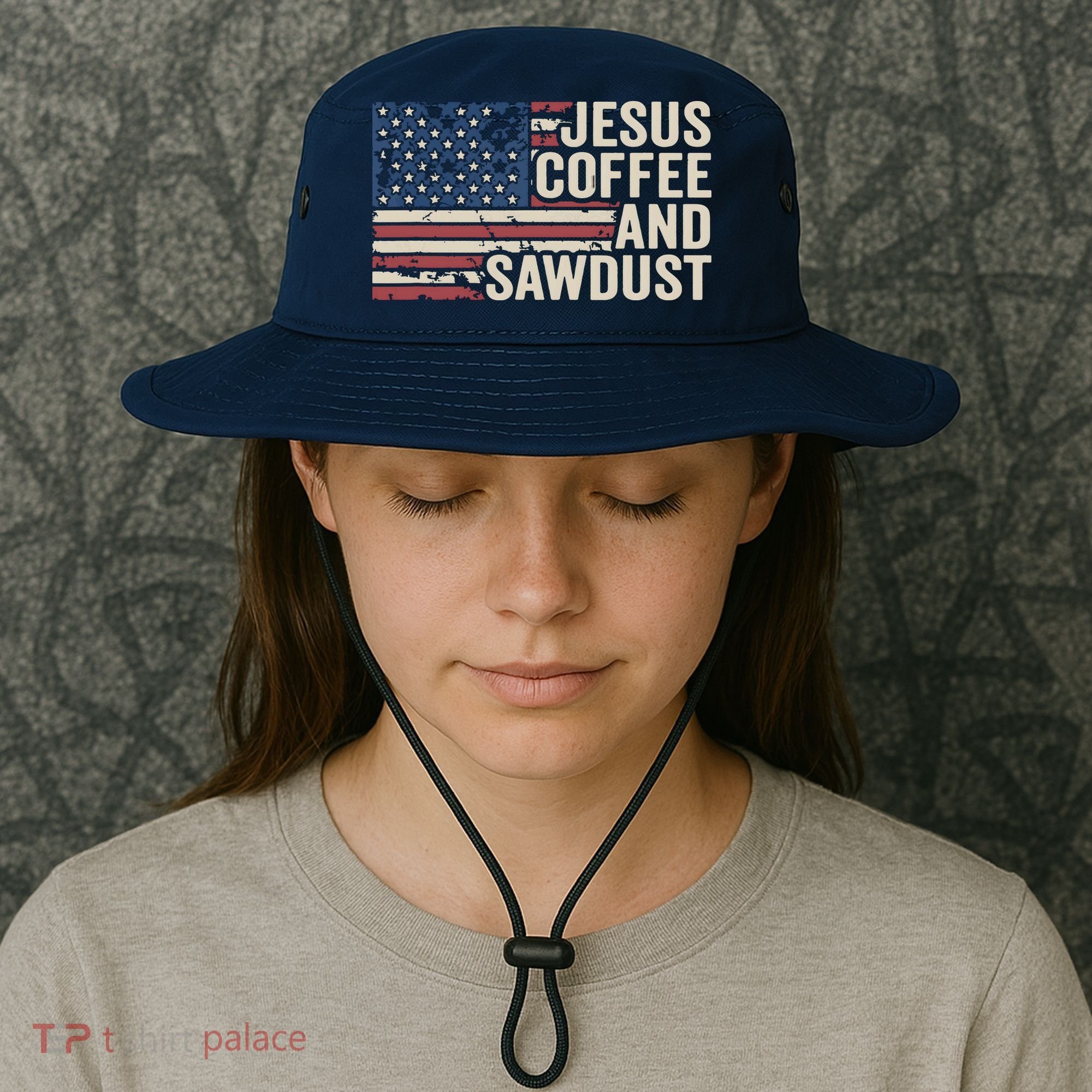 Jesus Coffee Sawdust Christian Carpenter Woodworking USA Bucket Hat