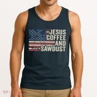 Jesus Coffee Sawdust Christian Carpenter Woodworking USA Tank Top thumb 3