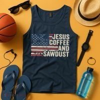Jesus Coffee Sawdust Christian Carpenter Woodworking USA Tank Top thumb 4