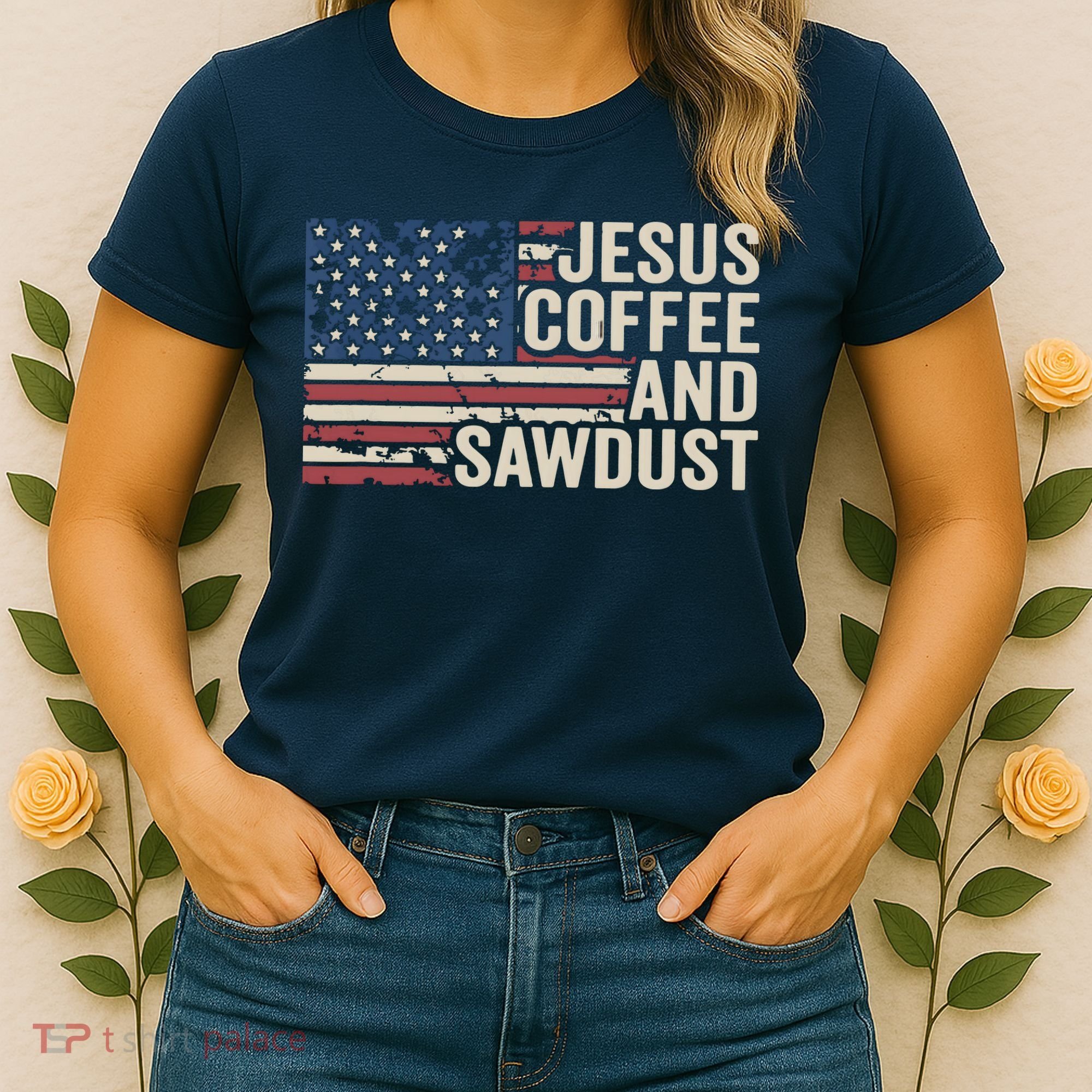 Jesus Coffee Sawdust Christian Carpenter Woodworking USA Women's T-Shirt