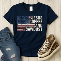 Jesus Coffee Sawdust Christian Carpenter Woodworking USA Women's T-Shirt thumb 3