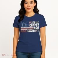 Jesus Coffee Sawdust Christian Carpenter Woodworking USA Women's T-Shirt thumb 4