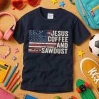 Jesus Coffee Sawdust Christian Carpenter Woodworking USA Kids T-Shirt thumb 3