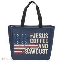 Jesus Coffee Sawdust Christian Carpenter Woodworking USA Tote Bag thumb 0