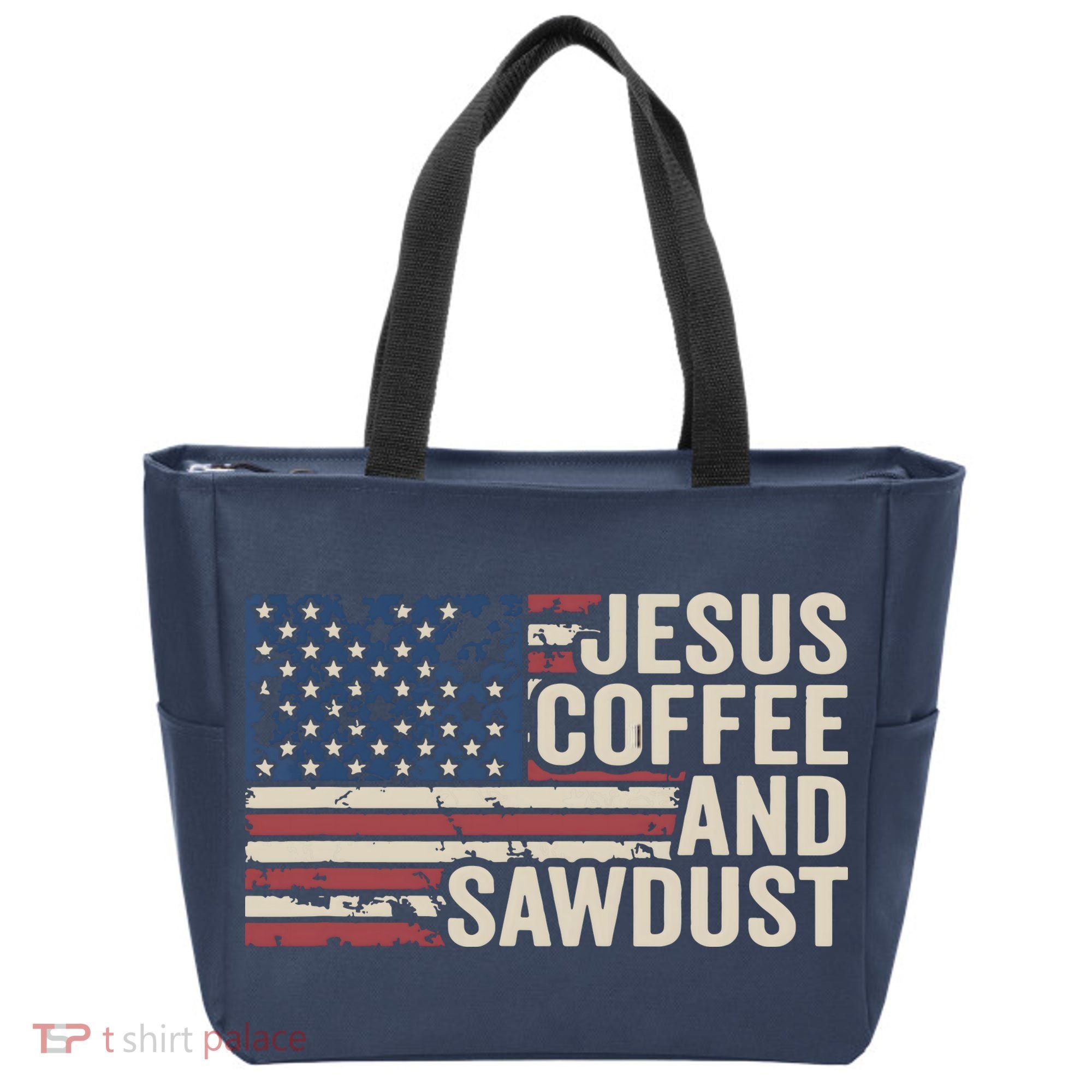 Jesus Coffee Sawdust Christian Carpenter Woodworking USA Tote Bag