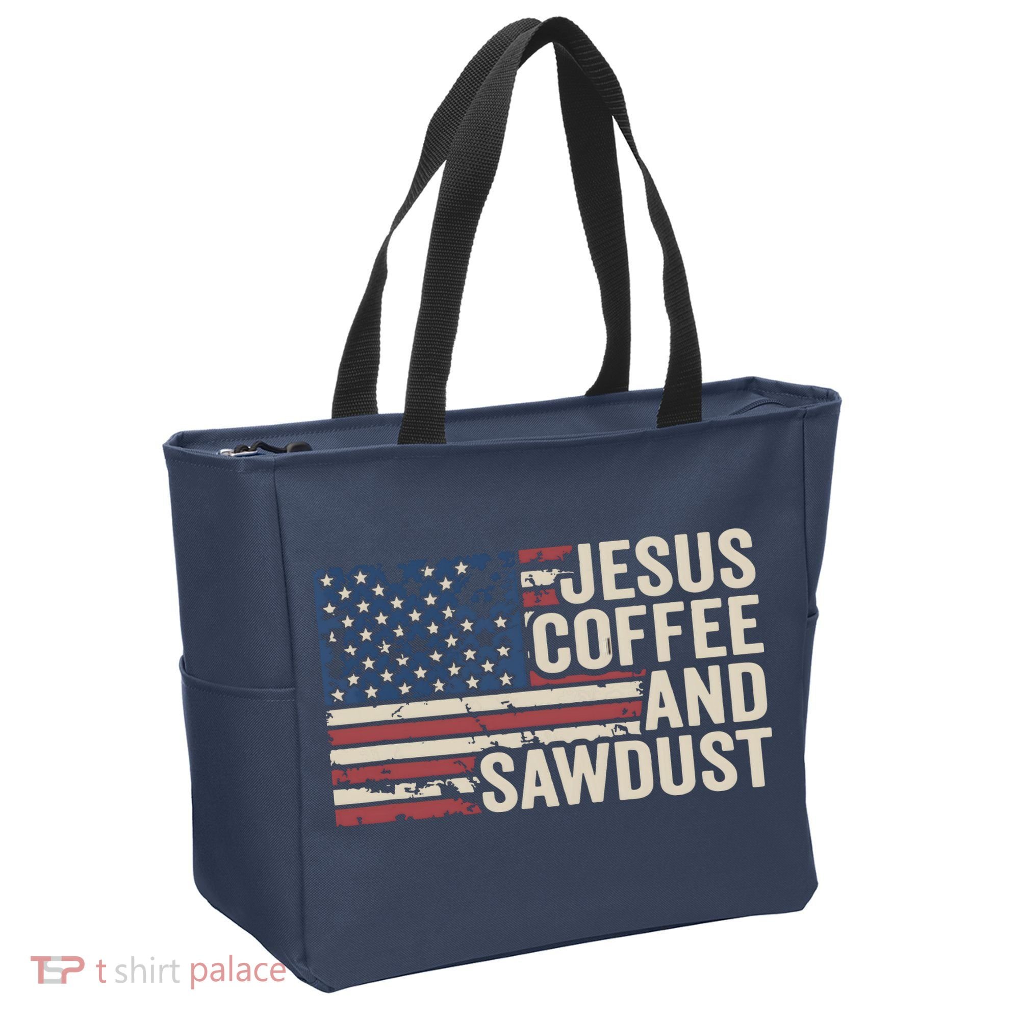 Jesus Coffee Sawdust Christian Carpenter Woodworking USA Tote Bag