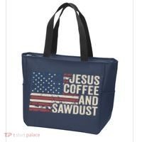 Jesus Coffee Sawdust Christian Carpenter Woodworking USA Tote Bag thumb 3