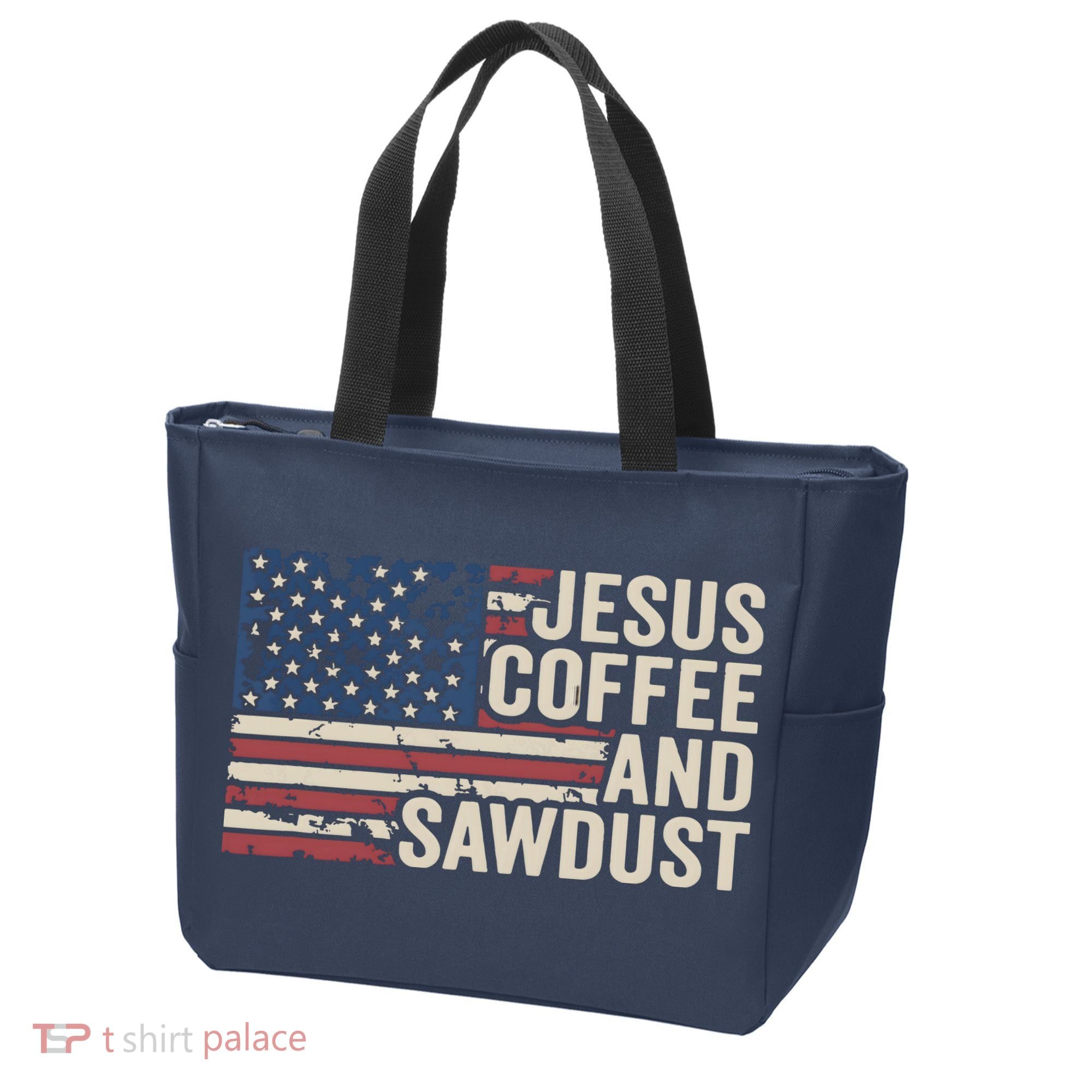 Jesus Coffee Sawdust Christian Carpenter Woodworking USA Tote Bag