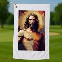 Jesus Christ Stained Glass Art Golf Towel thumb 1