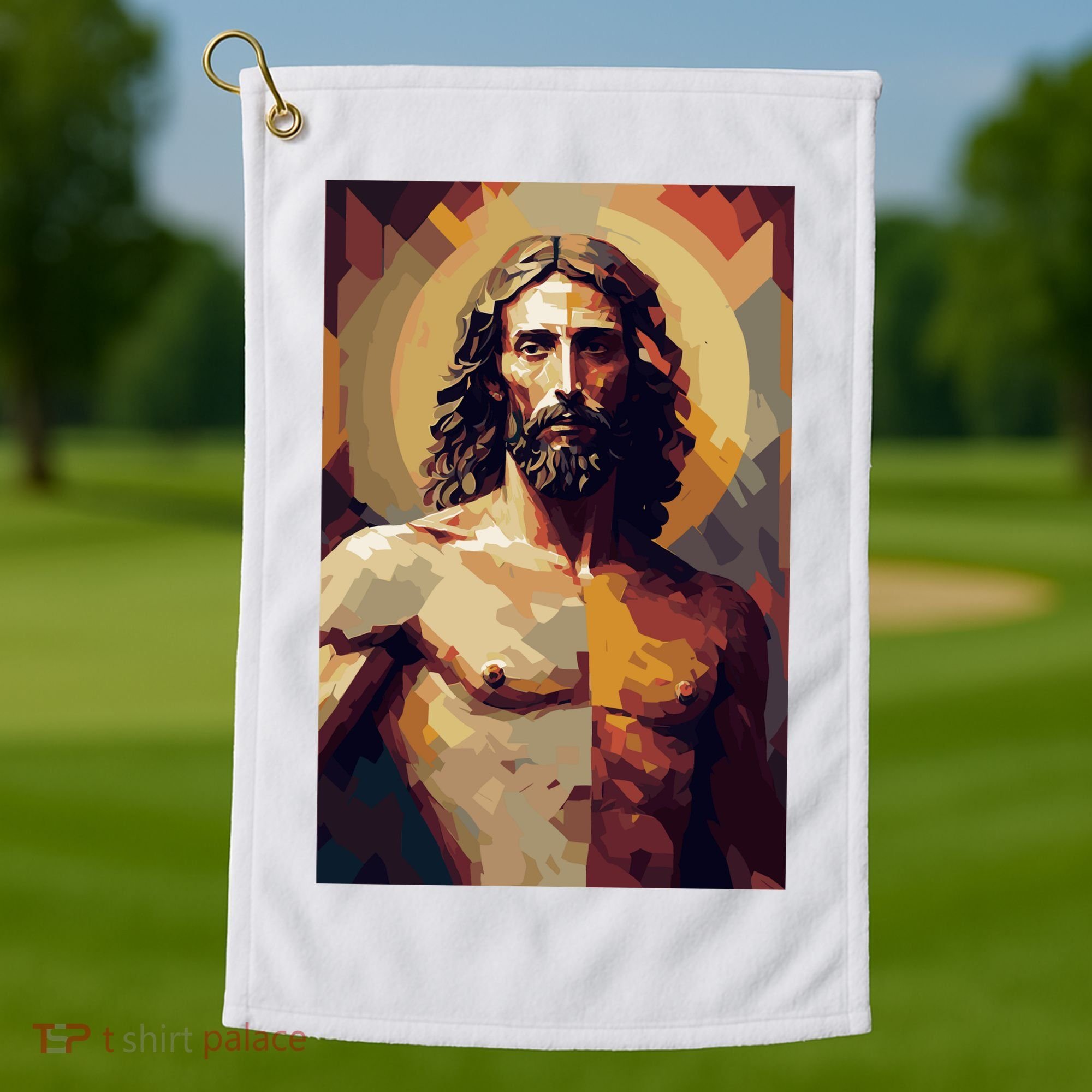 Jesus Christ Stained Glass Art Golf Towel